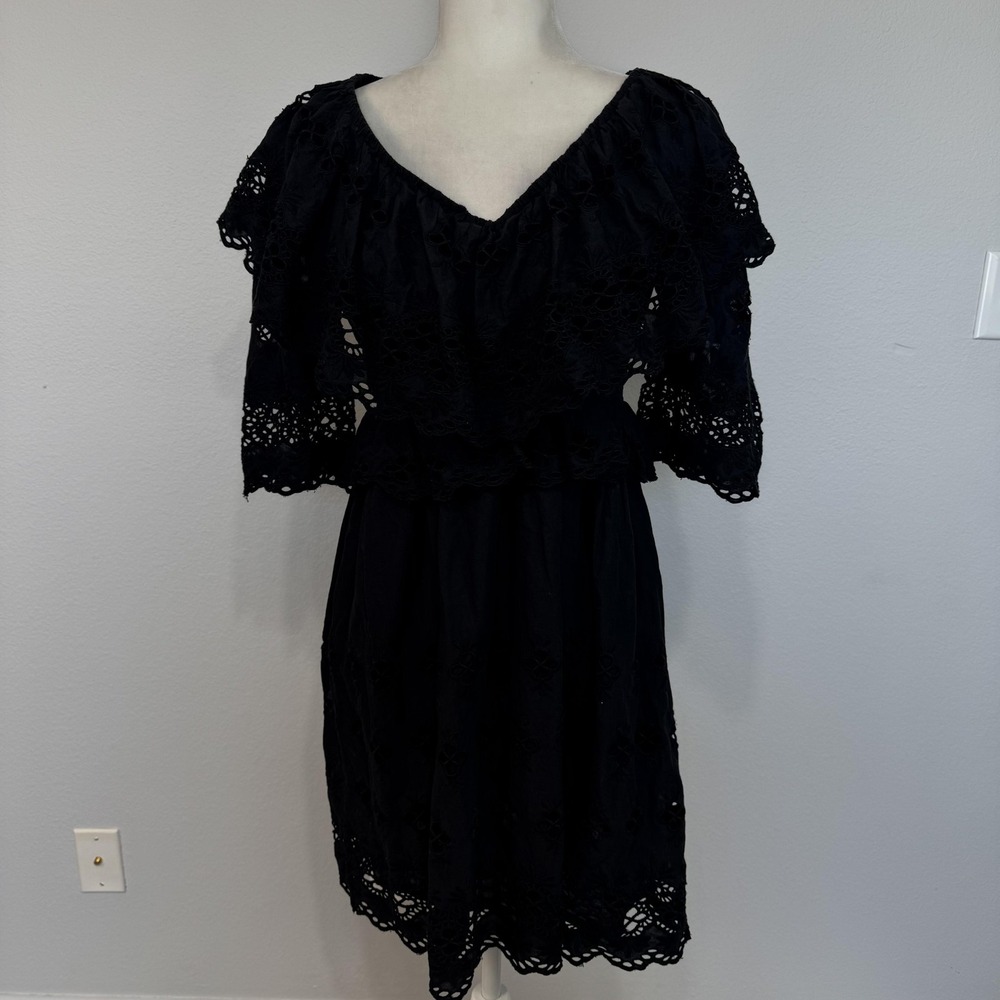 Antik Batik Dress Women's Small/38 Black Ally Minidress Eyelet Boho Whimsigoth